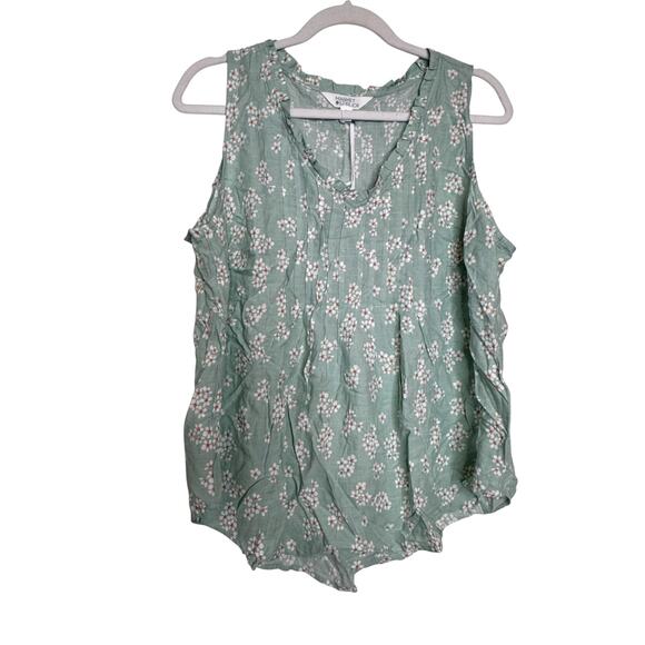 Market & Spruce Ruffle V-Neck Top XL NWT Green Floral Sleeveless Linen Blend - Picture 2 of 7